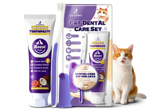 Cat Toothbrush Kit VVHOMIFE - Coconut Chicken Flavor, 2.5 oz-0