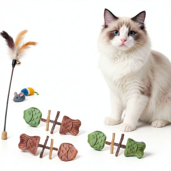 Fish Bone Cat Toy by Purrident Natural Wooden Dental Chew with Catnip-3