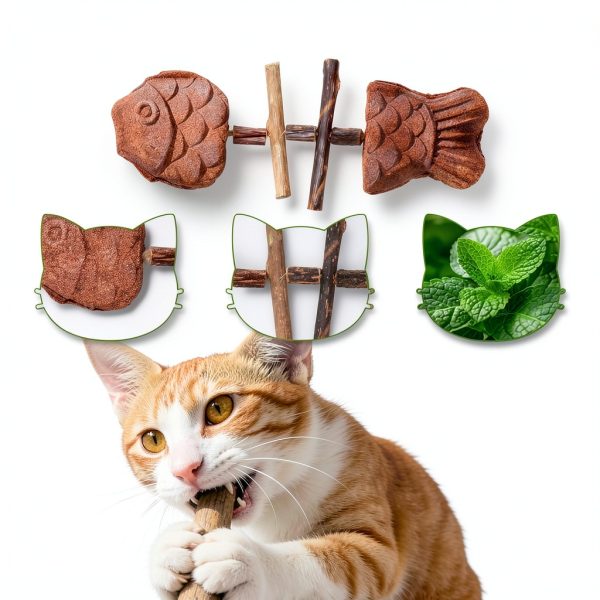 Fish Bone Cat Toy by Purrident Natural Wooden Dental Chew with Catnip-2
