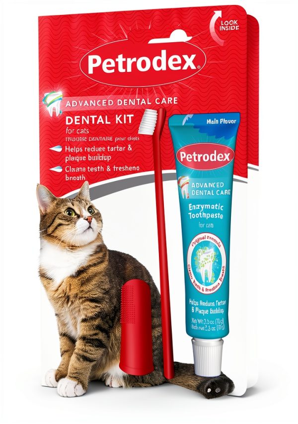 Petrodex Dental Care Kit for Cats, Cat Toothbrush and Toothpaste, Cleans Teeth and Fights Bad Breath, Reduces Plaque Tartar Formation, Malt Flavor, 2.5oz Toothpaste + Toothbrush-0