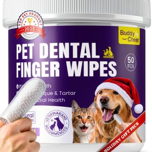 No-Rinse Dog Dental Care Wipes, Cat & Dog tooth brushing kit, Dog Wipes for Pet & Cat Teeth Cleaning, Dog toothbrush Finger Dental Wipes to Remove Plaque & Tartar, Disposable Dog Wipes - 50 Count-0