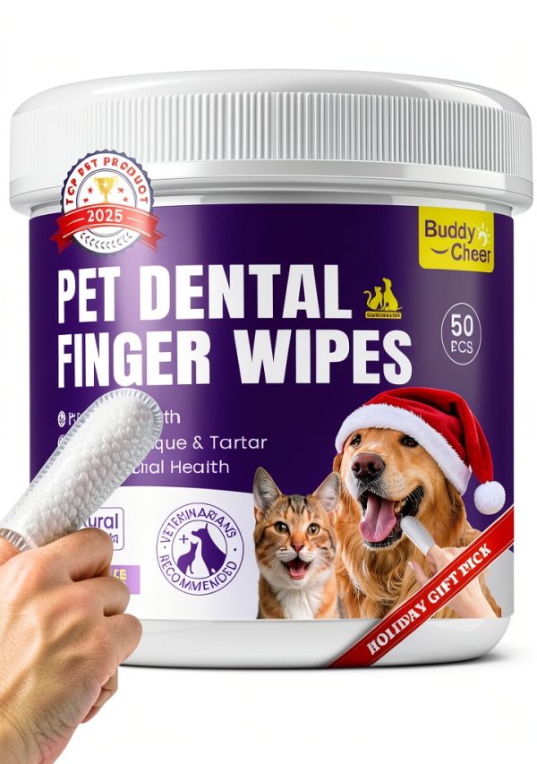 No-Rinse Dog Dental Care Wipes, Cat & Dog tooth brushing kit, Dog Wipes for Pet & Cat Teeth Cleaning, Dog toothbrush Finger Dental Wipes to Remove Plaque & Tartar, Disposable Dog Wipes - 50 Count-0