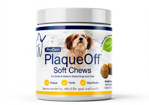 ProDen PlaqueOff Soft Chews with Organic Kelp - for Small & Medium Breed Dogs & Cats - Supports Normal, Healthy Teeth, Gums, and Breath Odor in Dogs & Cats - 45 Soft Chews-0